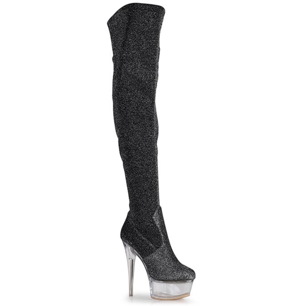 Make Offer Golden Voltaire Black Over The Knee Platform Lucite Clear Heeled Boot